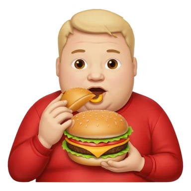fat man eating bruger and drooling sticker