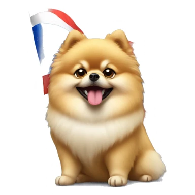 Fat Pomeranian spitz waiving small Russia flag  sticker