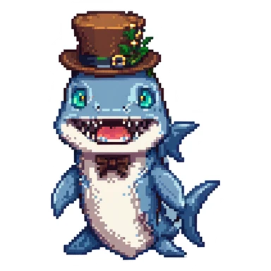 pixel art shark wearing a tophat sticker