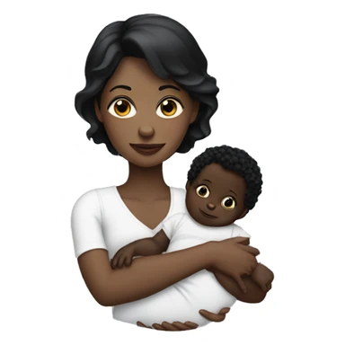 dark haired white lady holding a black baby sticker