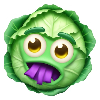 Create 3D color cabbage emoji with mysterious face and big shiny eyes 👀. has two leafy hands, hand holds a small mirror 🪞 sticker