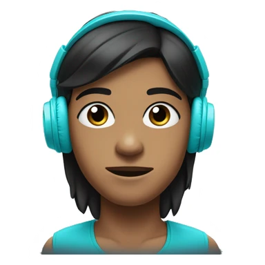 serious face with slightly dark skin wearing cyan headphones, and with black hair pointed upwards. sticker