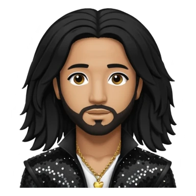 Omarion with long black hair, black sequin outfit sticker