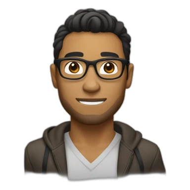 tan guy with hair like cristiano ronaldo but black, black framed glasses with small beard brown eyes sticker