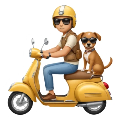 man and his pet dog riding a vespa sticker