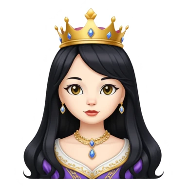 cat in royal queen attire, long flowing black wig sticker