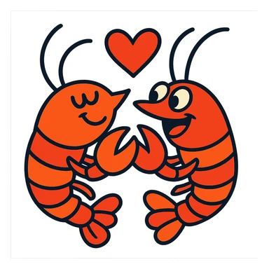 lobsters in love, bold lines, energetic, vibrant toon style sticker