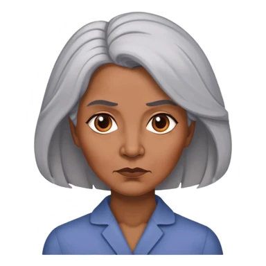 "- Nữ
- 50 tuổi
- Da nâu
- Tóc bồng bềnh, tóc bạc
- Mặt nghiêm túc
" sticker