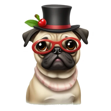  fun pug wearing dress with cherries and hat  sticker