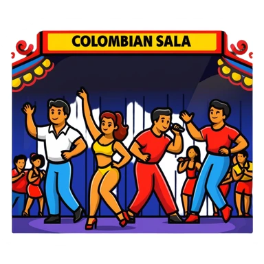 Colombian salsa night club with dancers, live band, and festive lights sticker
