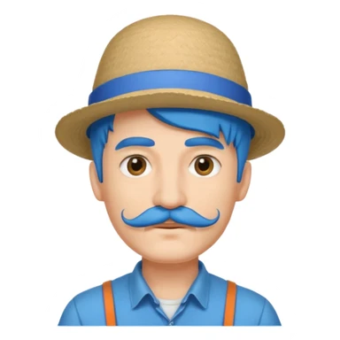 blue long haired man and small hat and mustache sticker
