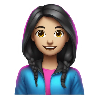 Girl, dark hair, neon pink blue, music, smile, emoji, cartoon, futuristic  sticker