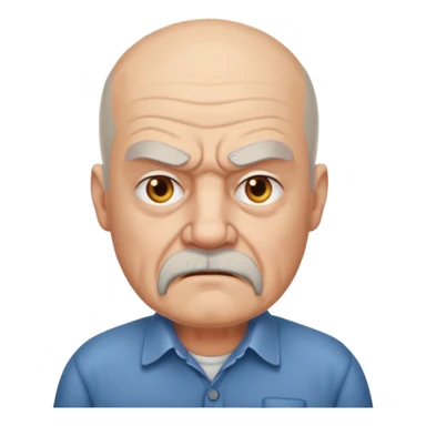 a portrait of angry elderly man, bald head, beard, wearing shirt sticker