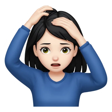 Girl pulling her hair out, black hair sticker