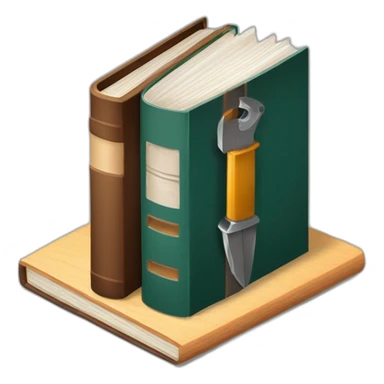 isometric thick BOOK with picture of wood, metal, welder, tools sticker