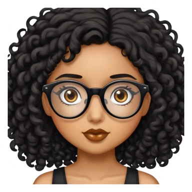 caramel skinned girl with 3b black curly hair and black glasses with dark brown eyes sticker