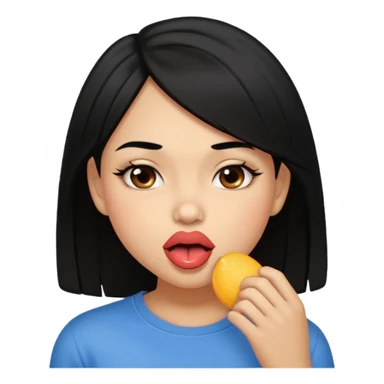 Brown light skin girl straight black hair biting her down lips and blushing sticker