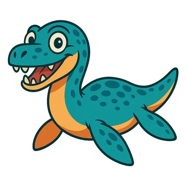 Pliosaurus funkei, stylized as a cartoon with exaggerated features, big eyes, and a friendly expression sticker