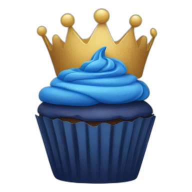 Happy dark blue cupcake wearing a crown sticker