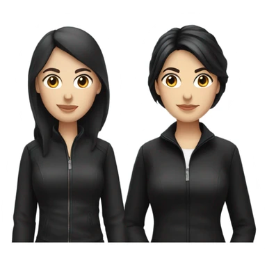 two caucassian woman with black jackets. One has black hair the other one has brown hair and is slightly shorter then the woman with black hair sticker
