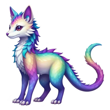 Kawaii dark rainbow iridescent fantasy ethereal feline-vernid-sergal-fursona animal creature with a tufted tail full body with intricate markings sticker