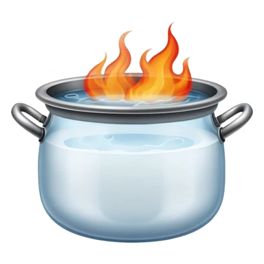 pot with boiling water and steam rising, with fire beneath the pot sticker