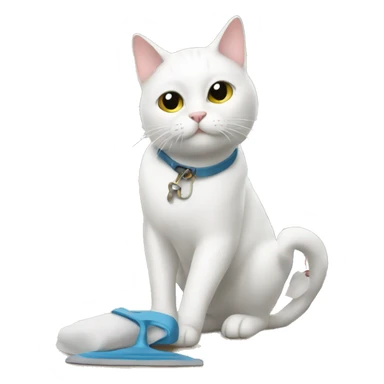 White cat cleaning up shoes sticker