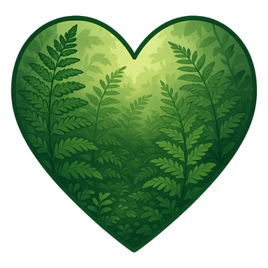 heart with a lush fern glen, clean digital illustration, no background sticker