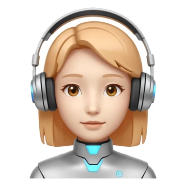 AI Call Agent holo-human-like Cyber AI face, warm, calm and friendly. Holographic look.Soft AI face with a listening, welcoming expression, minimal facial lines, calm eyes. Light headset. Bot. sticker