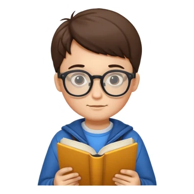 Boy wearing specs and reading books sticker
