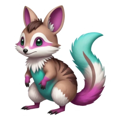 Green-Cyan-Magenta-gradients Minccino-Emolga-Numbat-Sergal-fusion-hybrid-animal-creature, full body sticker