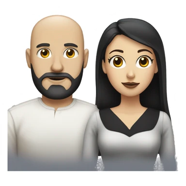 Bald white man with black beard  and white woman with dark hair in dress attire  sticker