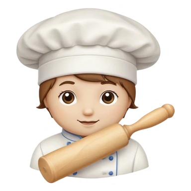 Cinematic Realistic Chef Hat & Rolling Pin, crisp white cotton hat with soft folds, resting beside a classic wooden rolling pin with smooth, polished curves, a light dusting of flour adding authenticity, warm kitchen lighting casting gentle shadows, glowing with a cozy and inviting charm. sticker