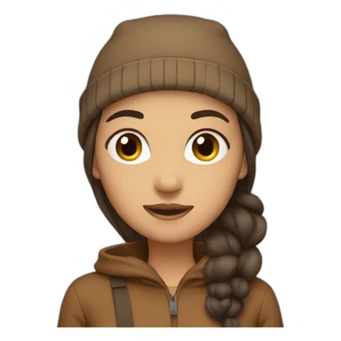 Woman with brown clothes and beanie sticker