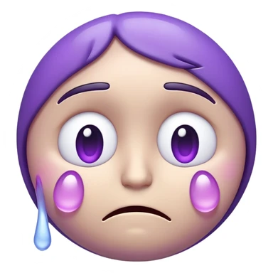 3D emoji of a sad face with tear and soft glow, purple tone, empathetic and soft expression sticker