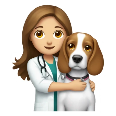 Beagle cuddles doctor girl with long brown hair sticker