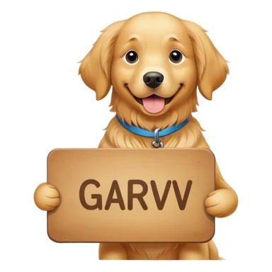 dog holding a board with name written as Garv sticker