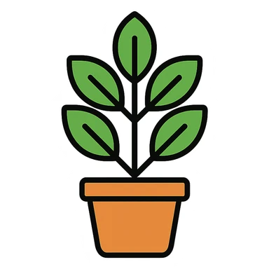 leafy green plant in a pot, color outline icon style sticker