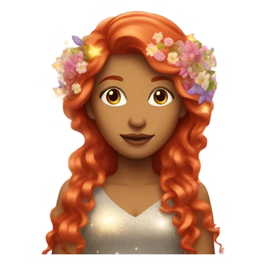 Long Red haired woman with flowers in her hair surrounded by sparkles  sticker