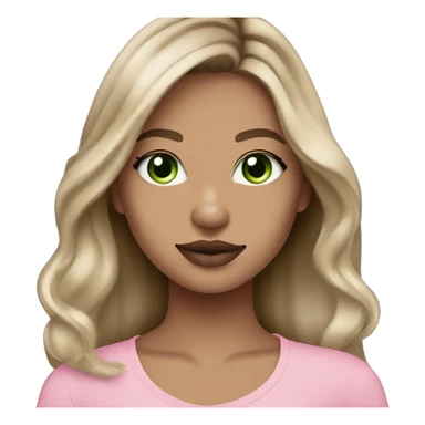 dark blonde balayage girl green eyes long hair pink lips rosy cheeks holding a gray tabby  sticker