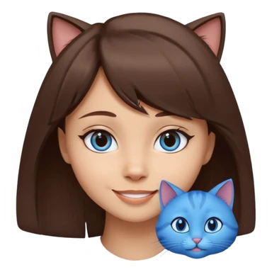 girl with sidebang, light skin, mocha brown hair, blue cat eyes, smiling sticker