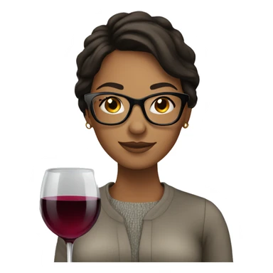 brunette with glasses and a glass of wine sticker