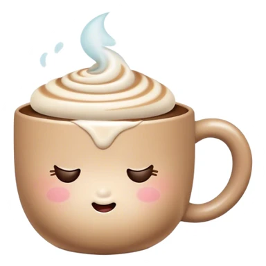 Cute Kawaii Coffee Cup, cozy and warm, a tiny swirl of steam shaped like a heart, round chubby face with a sleepy but content expression, soft pastel brown and cream colors, perfect morning vibes! sticker