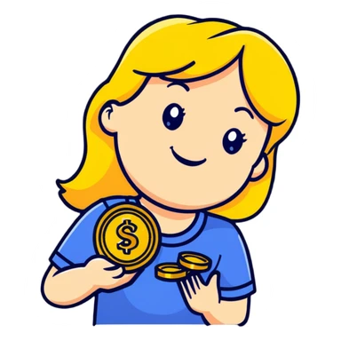 smiling blonde girl holding gold coins sticker