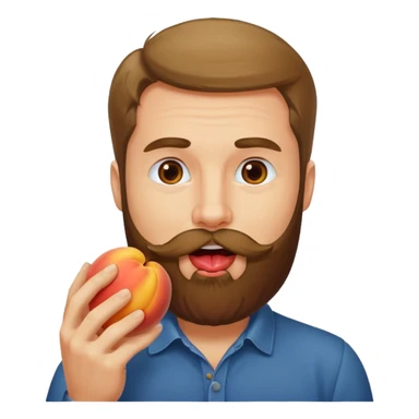 Man with beard licking peach sticker