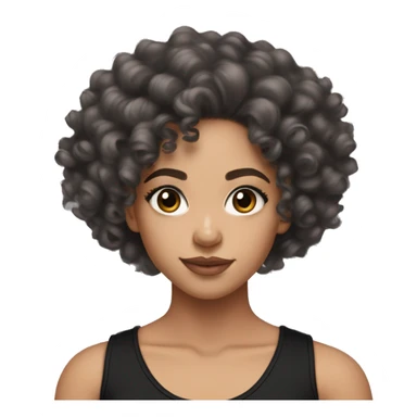Pretty lightskin girl , with long pencil curls, and black tank top, with thick lashes , grey eyes, blush sticker