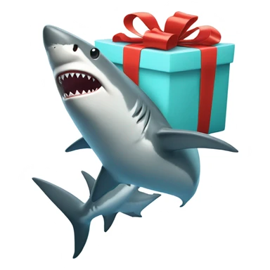 Shark with a present sticker