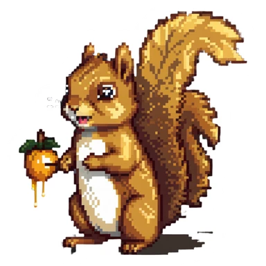 Hungry squirrel with drool, staring at acorn sticker