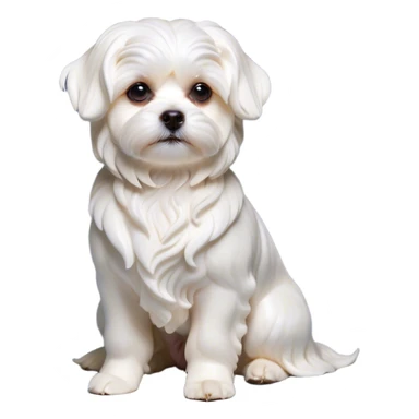 Cinematic Noble Wavy-Haired Maltese Dog Portrait Emoji, Poised and regal, with a delicate, compact build and a pristine, wavy-haired white coat that cascades in gentle curls, deep-set soulful dark eyes, Simplified yet sharp and sophisticated features, highly detailed, glowing with a soft, dignified glow, high shine, intelligent and gentle, stylized with an air of refinement, focused and attentive, soft glowing outline, capturing the essence of a watchful and graceful companion, so majestic it feels as though it could prance out of the screen with effortless authority! sticker