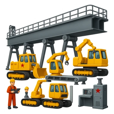 Add more assembly line machinery and equipment to the Soviet heavy equipment plant in emoji style, with no background. sticker